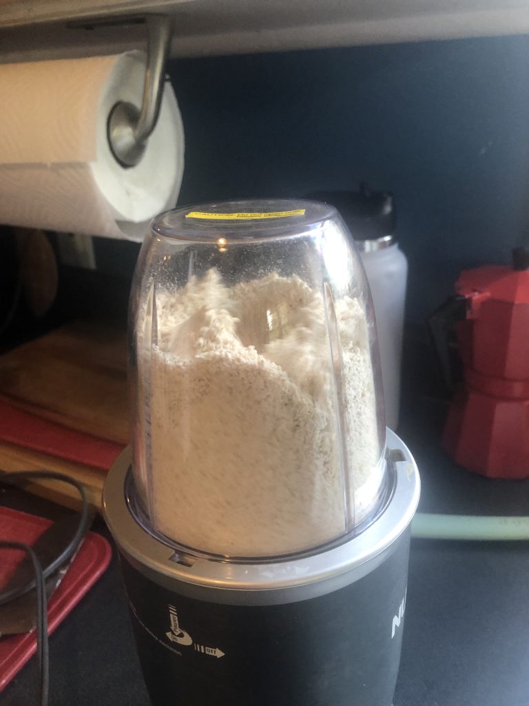 Ground oats in a blender.